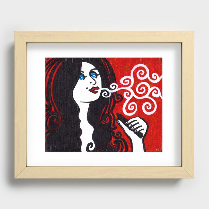 Woman vaping Recessed Framed Print