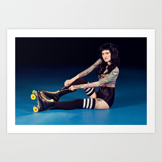 Tattooed Woman in Roller Skates Art Print