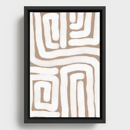 Tan and White Lines Abstract Print Framed Canvas