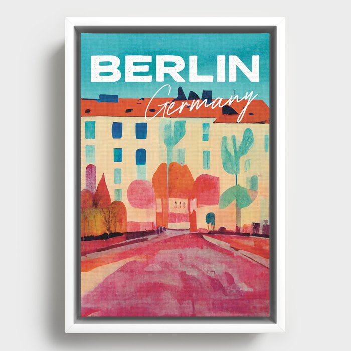 Rainy Day in Berlin Street Travel Poster Retro Framed Canvas