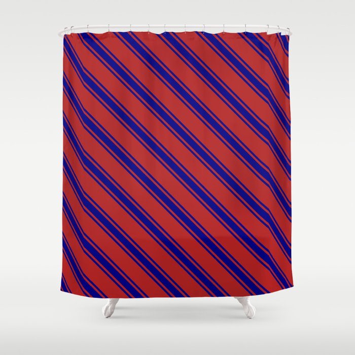 Red and Blue Colored Lined/Striped Pattern Shower Curtain