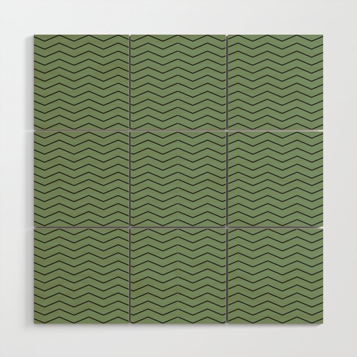 Green Zigzag Lines Wood Wall Art