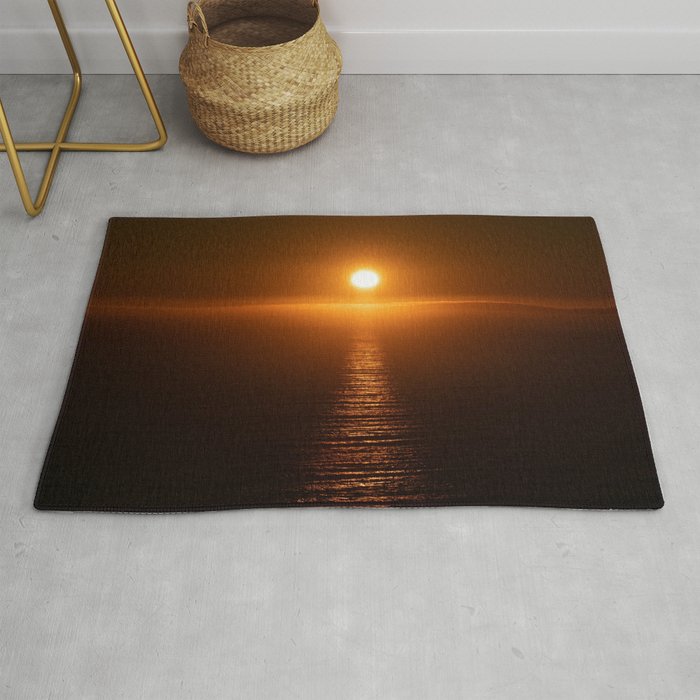 Gorgeous blazing red and orange ocean sunset nautical landscape color photograph / photograhy for home and wall decor Rug