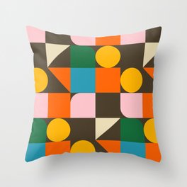 Bauhaus Cube Quilt Brown - Mid Century Modern Throw Pillow