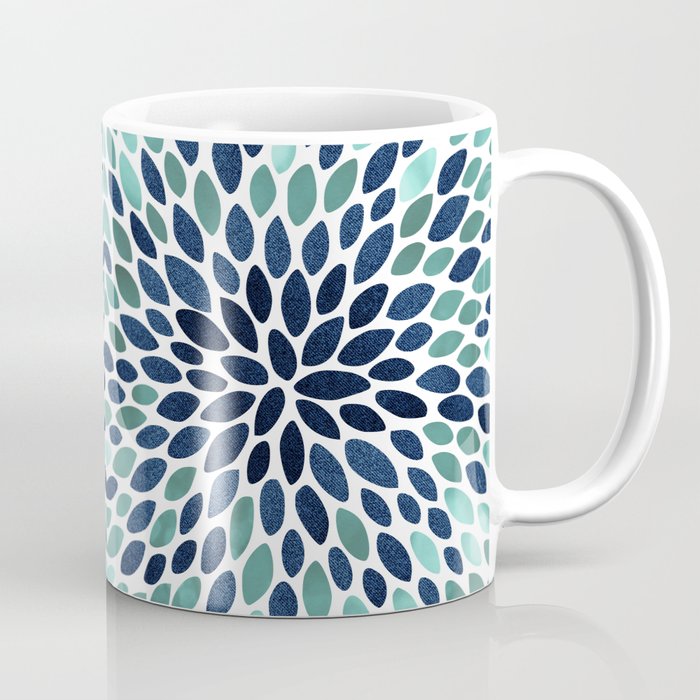 Flower Bloom, Aqua and Navy Coffee Mug