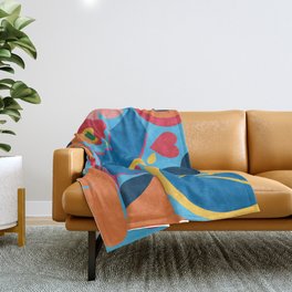 Abstract Birds and Butterflies Cut Out Illustration Colorful Minimalist Throw Blanket