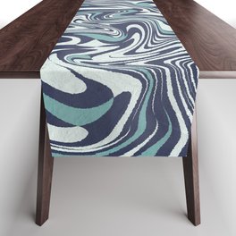 Retro blue liquid marbling pattern Table Runner