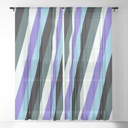[ Thumbnail: Colorful Slate Blue, Sky Blue, Black, Dark Slate Gray & Mint Cream Colored Lined/Striped Pattern Sheer Curtain ]