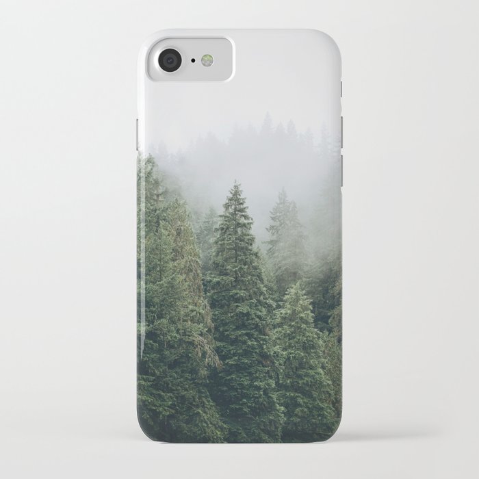 Vancouver, Canada⎪Misty foggy green pine tree forest mountain panorama in Capilano suspension bridge iPhone Case