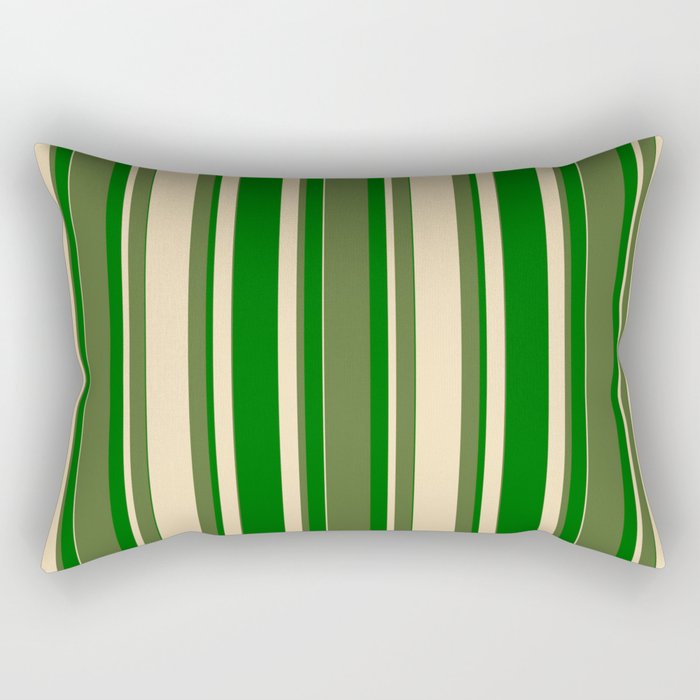 Dark Olive Green, Tan, and Dark Green Colored Lined/Striped Pattern Rectangular Pillow