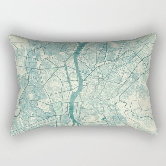 Cairo Map Blue Vintage Rectangular Pillow