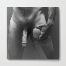 Naked Athlete and Apple Metal Print | Fullnude, Cock, Black And White, Big, Male, Dick, Penis, Manhood, Hot, Fruit 