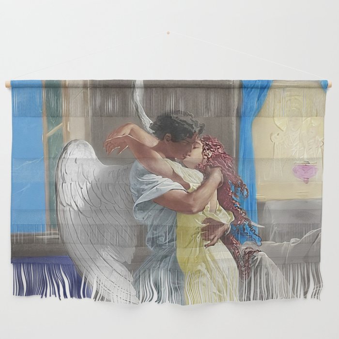 The lovers; the kiss angelic romantic encounter portrait painting by Mihály Zichy Wall Hanging