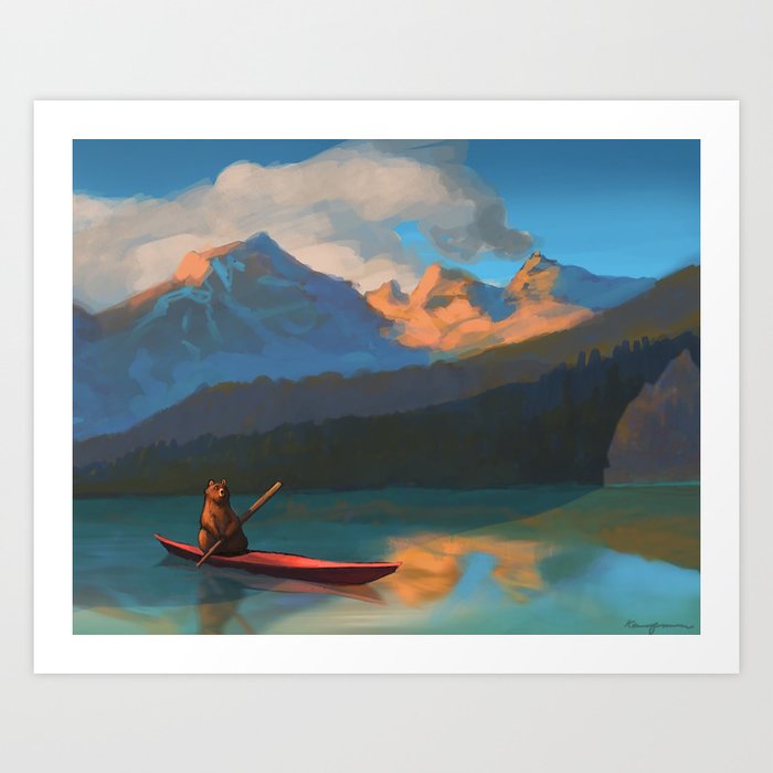 Kayaking Bear Art Print