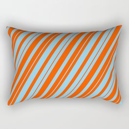 [ Thumbnail: Sky Blue and Red Colored Lined Pattern Rectangular Pillow ]