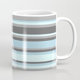 [ Thumbnail: Dark Gray, Dim Gray, Light Blue & Light Cyan Colored Stripes Pattern Coffee Mug ]