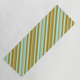 [ Thumbnail: Dark Goldenrod & Turquoise Colored Lines/Stripes Pattern Yoga Mat ]