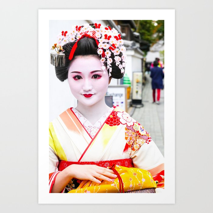 Geisha Maiko in yellow kimono Art Print by Sandro Ghini | Society6