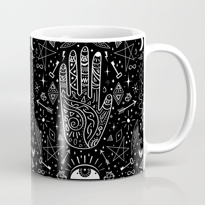 Black background occult pattern with mystical chalk signs Coffee Mug