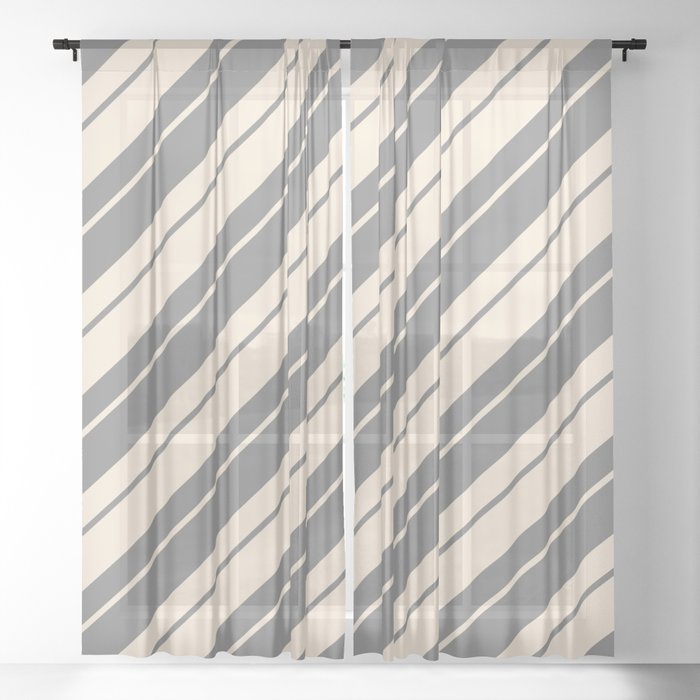 Grey & Beige Colored Lined Pattern Sheer Curtain