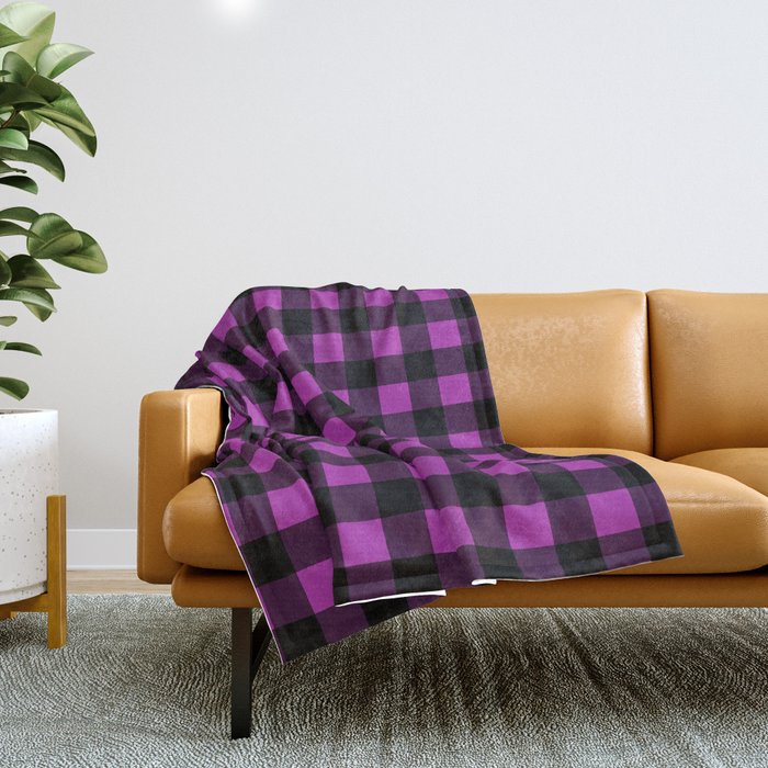 Plaid (Black & Purple Pattern) Throw Blanket