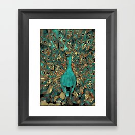 Aqua and Gold Peacock Framed Art Print