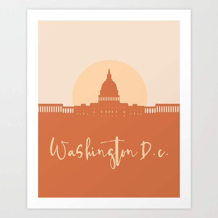 WASHINGTON DC CITY SUN SKYLINE EARTH TONES Art Print