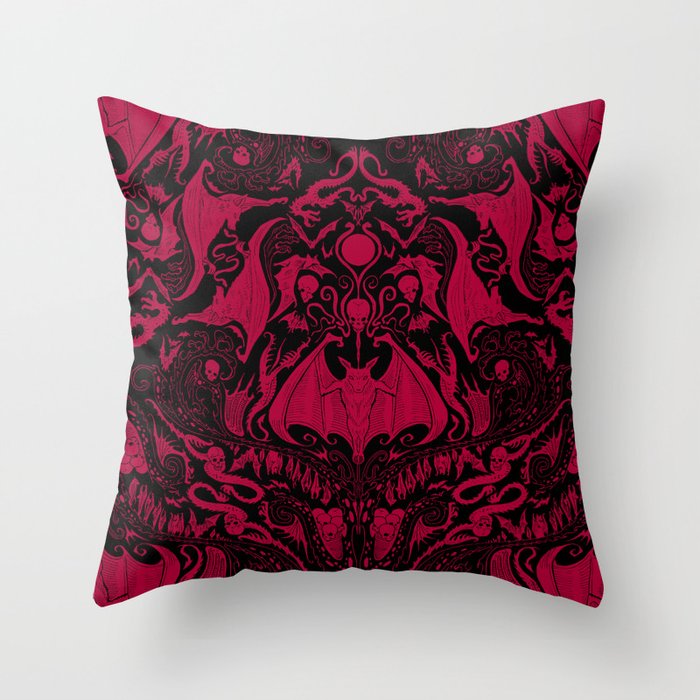 Bats and Beasts - Blood Red Throw Pillow