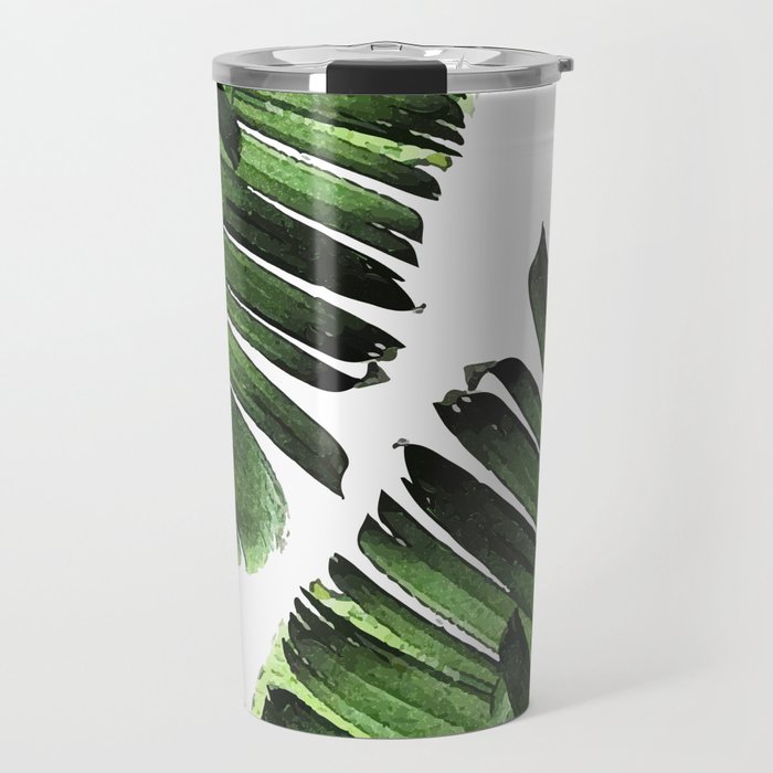 Banana Leaf - Tropical Leaf Print - Botanical Art - Modern Abstract - Green, Olive Travel Mug