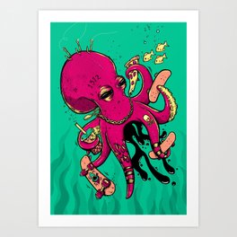 Skater Octopus Art Print