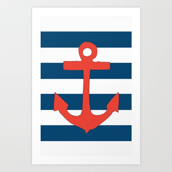 Red Nautical Stripe Art Print
