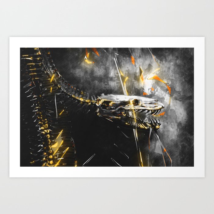 Snake skeleton wall art - conflict between life and death Art Print