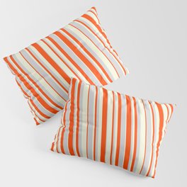 [ Thumbnail: Light Grey, Red, and Beige Colored Striped Pattern Pillow Sham ]