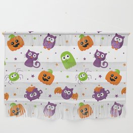 Halloween Seamless Pattern with Funny Spooky on White Background Wall Hanging