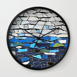 Frank Lloyd Wright Style Painting Stained Glass Blue and White Stained Glass Painting Wall Clock