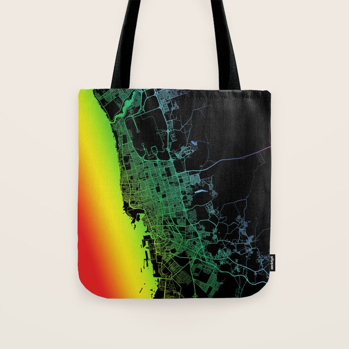 Jeddah, Saudi Arabia, City, Map, Rainbow, Map, Art, Print Tote Bag by