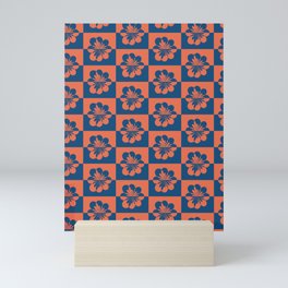 Retro Floral Pattern - Blue Orange Mini Art Print