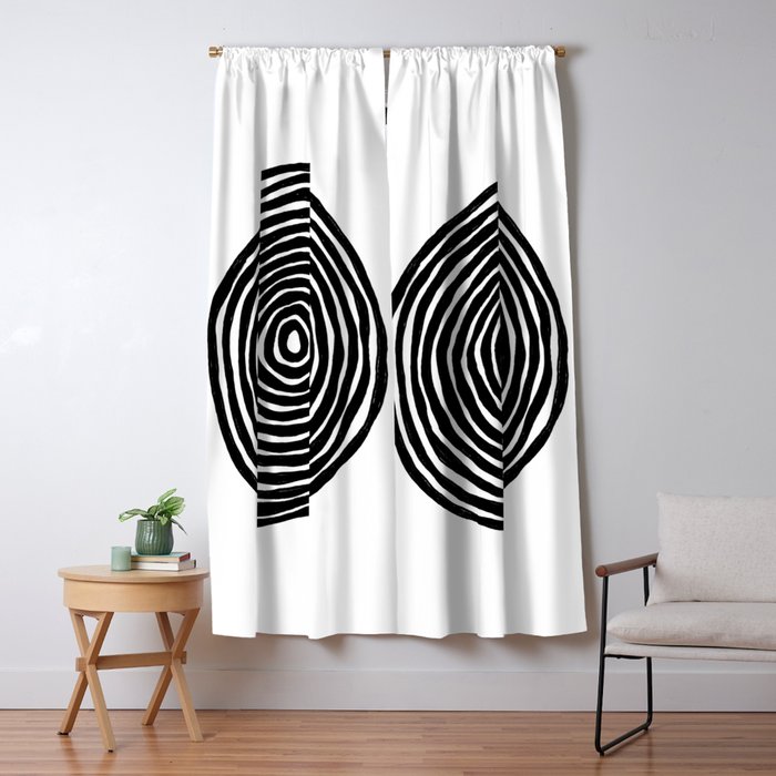 Minimalist Mid Century Abstract Ink Line Spiral Hypnotic Circle Blackout Curtain By Enshape