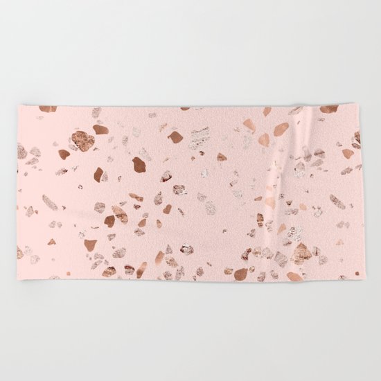 Rose Gold Pink Terrazzo Beach Towel
