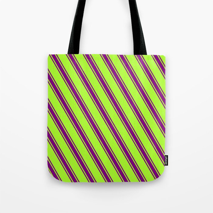 Light Green and Purple Colored Lines/Stripes Pattern Tote Bag