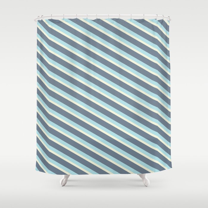 Powder Blue, Beige & Slate Gray Colored Stripes/Lines Pattern Shower Curtain