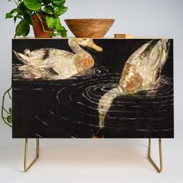 Vintage Lacquered Panel Depicting Ducks Credenza
