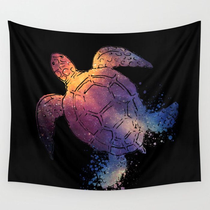 Watercolor Space Turtle Wall Tapestry