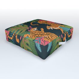 Jungle Cats - Roaring Tigers Outdoor Floor Cushion | Leopard, Bigcats, Roaring, Painting, Rainforest, Jungle, Leaves, Junglecats, Animal, Cat 