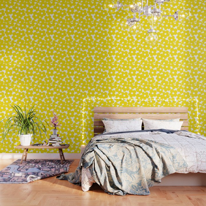 Retro Neon Yellow Daisies #1 #decor #art #society6 Wallpaper