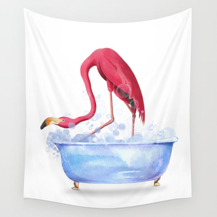 Flamingo in the Bathtub (The Bathtub Series) Wall Tapestry