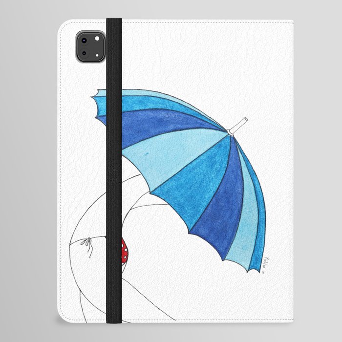 Beach Umbrella Girl n3 · light sky cobalt royal blue, red with white dots bikini, summer vibes iPad Folio Case