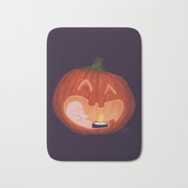Halloween Ghost Bath Mat | Chalk Charcoal, Digital, Jack O Lantern, Witching Hour, Kawaii Halloween, Pumpkin Carving, Pumpkin, Colored Pencil, Graphite, Purple 