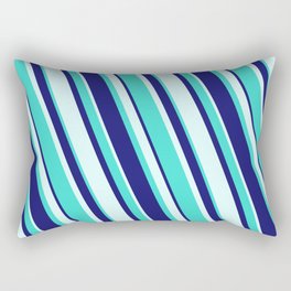 [ Thumbnail: Turquoise, Midnight Blue, and Light Cyan Colored Stripes/Lines Pattern Rectangular Pillow ]