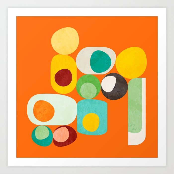 Geometric mid century modern orange shapes Art Print